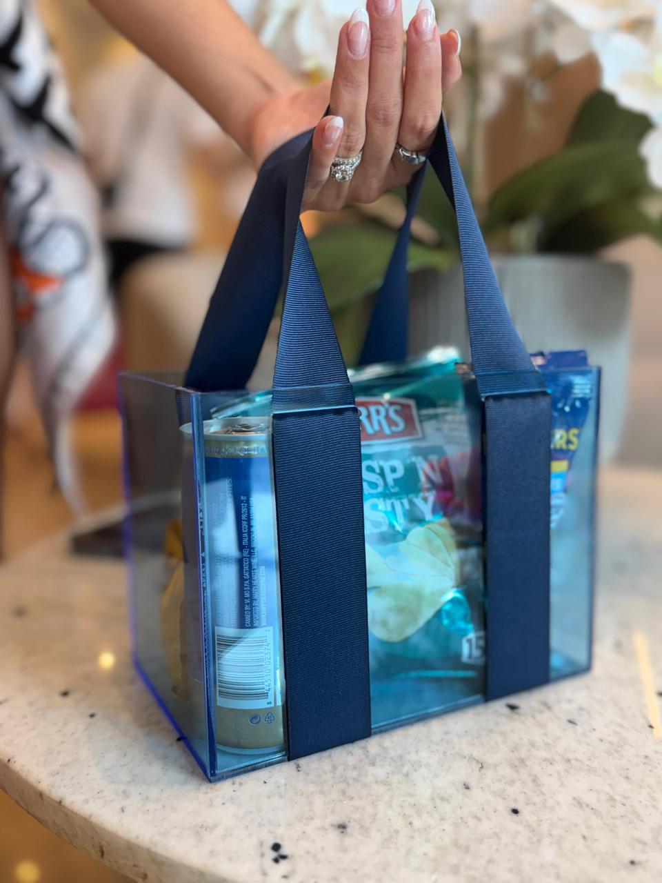 Bolso de regalo en acrílico azul personalizado