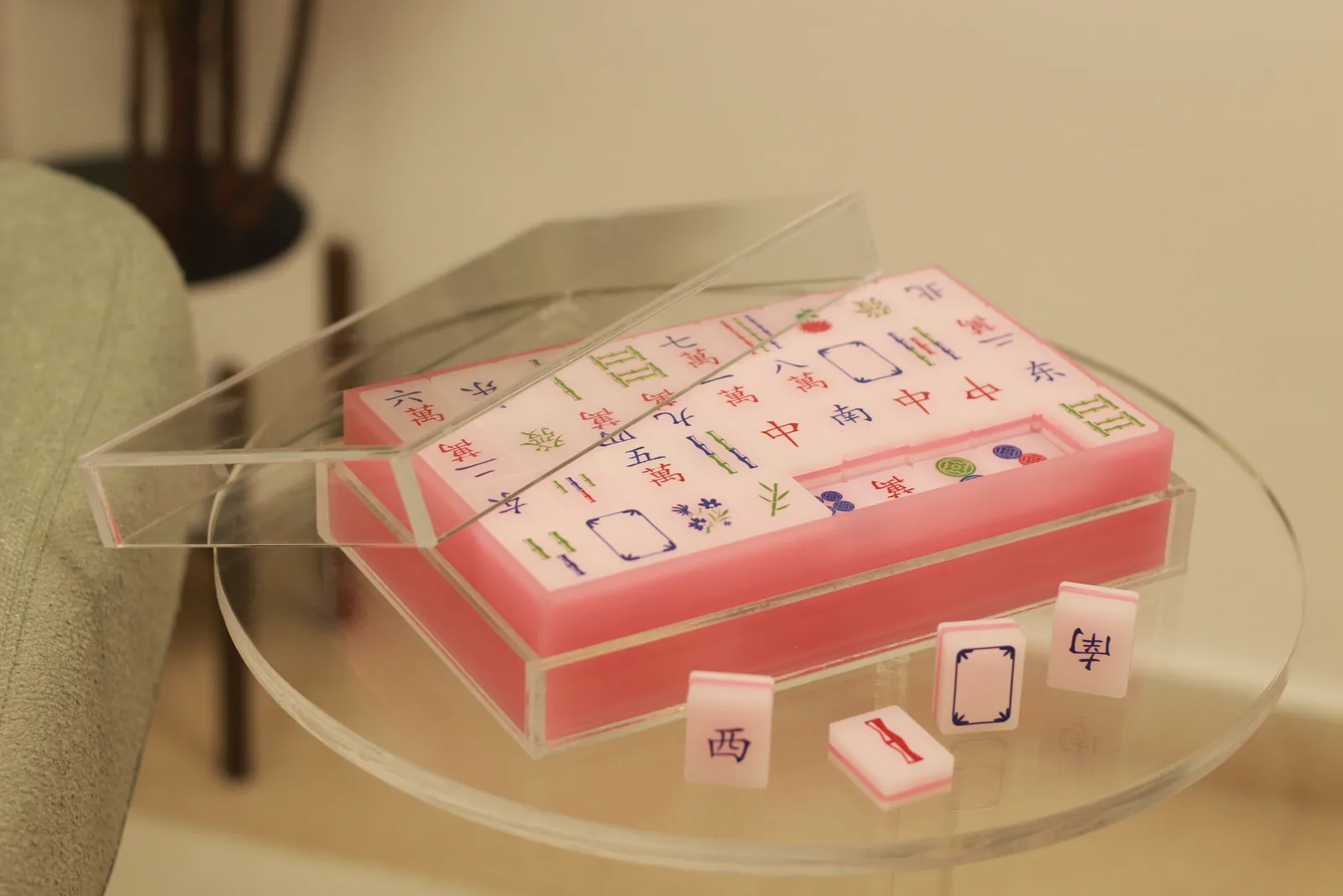 Juego de Mahjong en acrílico rosa