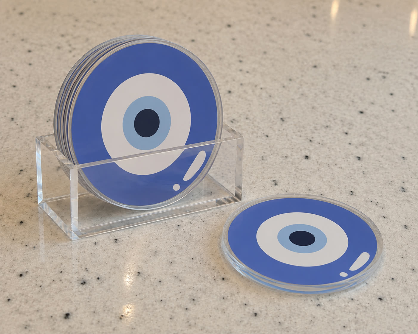 Set de 6 coasters en acrílico con diseño ojo turco azul — Lasertag Panamá